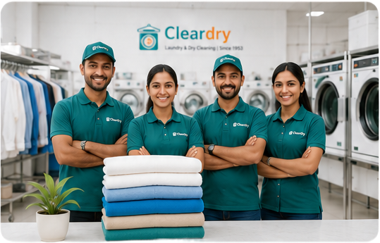 Cleardry team members with folded laundry